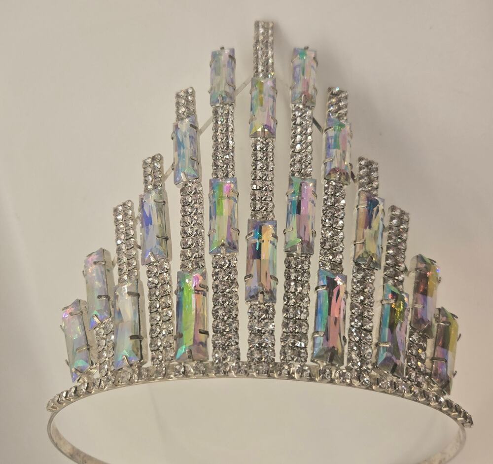 Vintage Rhinestone Tiara Tall Crown Old Headpiece Prong Set Rhinestones Princess